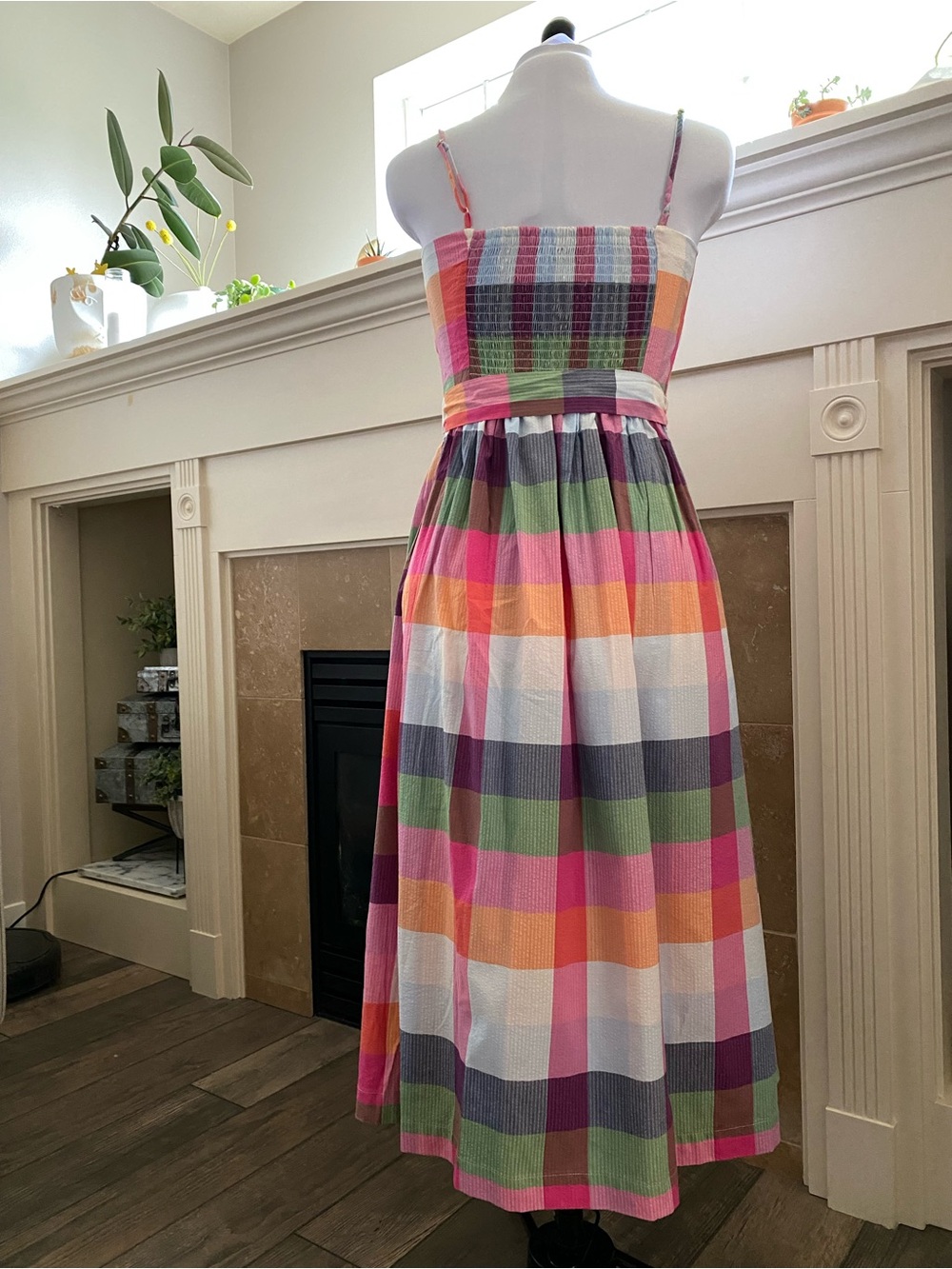 NWOT Kate Spade Multicolor Plaid Midi Sundress with Waist Tie - Picture 2 of 4